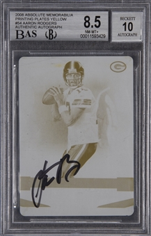 2008 Donruss Absolute Football Aaron Rodgers Signed Yellow Plate (#1/1) – BGS 8.5 NM-MT+ AUTO 10 GEM MINT